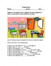 English Worksheet: prepositions of the place