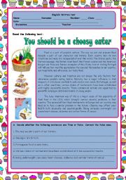 English Worksheet: Test - eating habits 