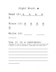 English worksheet: Sight word letter A