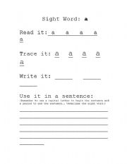 English Worksheet: Sight word letter A