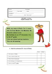 English Worksheet: english test 6th grade