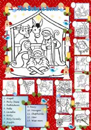 English Worksheet: The Baby is born - matching and coloring
