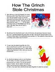 English Worksheet: Grinch Math Word Problems