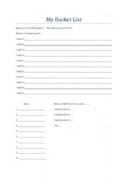 English worksheet: My Bucket List
