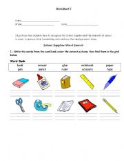 English Worksheet: school supplies 