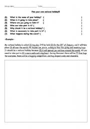 English Worksheet: Plan your own national holiday