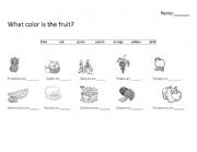English worksheet: What color is the fruit?