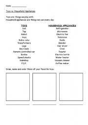 English Worksheet: Toys vs. Appliances