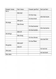English worksheet: irregular verbs grid