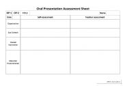 English worksheet: Oral Presentation Self-Assessment Sheet