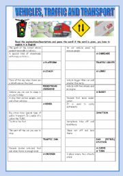 English Worksheet: traffic and transport, vehicles