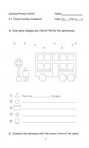 English Worksheet: shapes and tenses