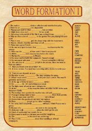 English Worksheet: Word Formation + Keys