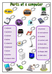 English Worksheet: parts of a computer