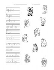 English Worksheet: Animals Writing and Identification