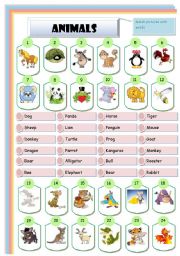 English Worksheet: animals 