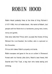 English Worksheet: ROBIN HOOD
