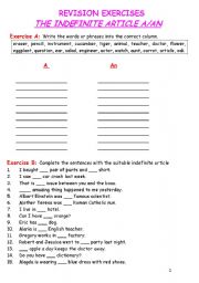 English Worksheet: The Indefinite Article A/An