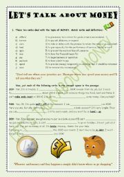 English Worksheet: LETS TALK AND WRITE ABOUT MONEY(with key)