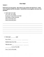 English Worksheet: Silent Night Partner Dictation