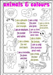 English Worksheet: animals and colours