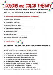 English Worksheet: COLORS  and  COLOR THERAPY