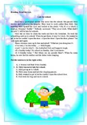 English Worksheet: Later for scool