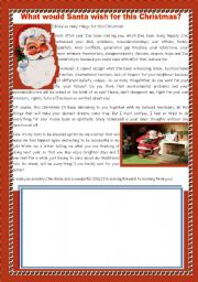 English Worksheet: WRITING A LETTER TO SANTA- WHAT WOULD SANTA WISH FOR THIS CHRISTMAS?