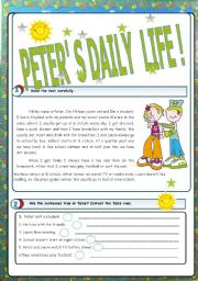 English Worksheet: Peters daily life -3 pages