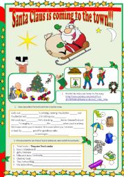English Worksheet:  Song - Santas coming to the town .
