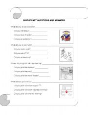 English Worksheet: simple past questions