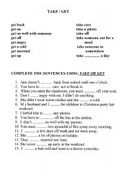 English Worksheet: TAKE and GET