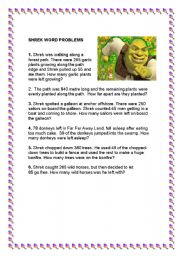 English worksheet: SHREK WORD PROBLEMS