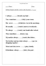 Present Simple Worksheet for Elementary Students