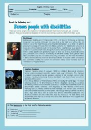 English Worksheet: test - famous people with disabilities