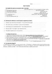 English worksheet: Reported speech/if clauses