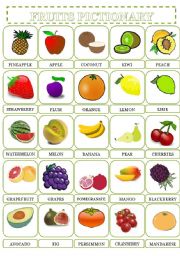 English Worksheet: Fruits Pictionary