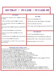 English Worksheet: so that /in case of/ n case 