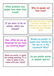 English Worksheet: Speaking Cards