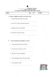 English Worksheet: English Exam for 6th Grade Students