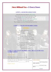 English Worksheet: HERE WITHOUT YOU - 3 DOORS DOWN