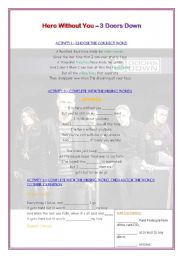 English worksheet: HERE WITHOUT YOU - 3 DOORS DOWN