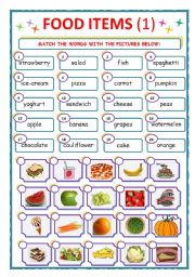 English Worksheet: FOOD ITEMS - MATCH - Part 1