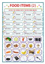 English Worksheet: FOOD ITEMS - MATCH - Part 2