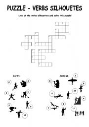 English Worksheet: SILHOUETTES VERBS -  Puzzle!