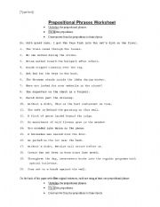 English Worksheet: Prepositional Phrases practice sheet