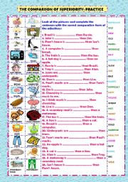 English Worksheet: The comparison of superiority practice (+ key)