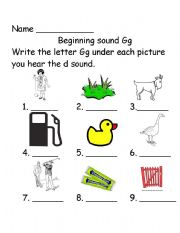 English Worksheet: Beginning sound Gg 