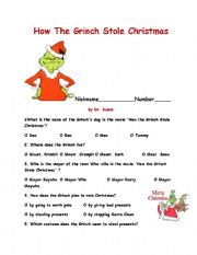 English Worksheet: How The Grinch Stole Christma