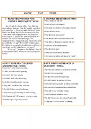 English Worksheet: reading passage and Past simple tense